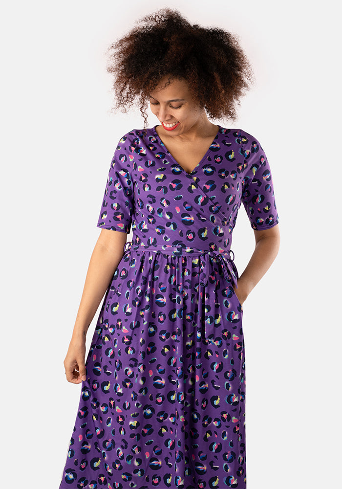 Yana Purple Animal Print Midi Dress