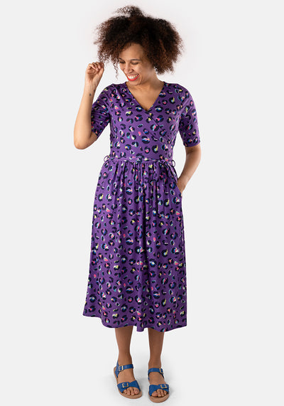 Yana Purple Animal Print Midi Dress