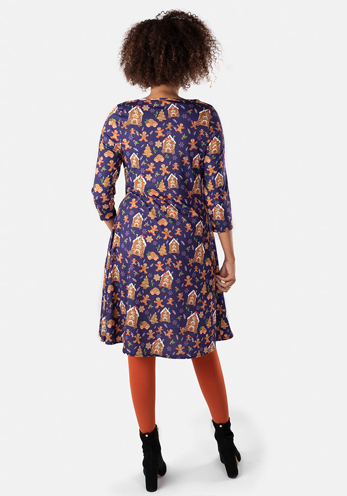 Yule Gingerbread Print Dress