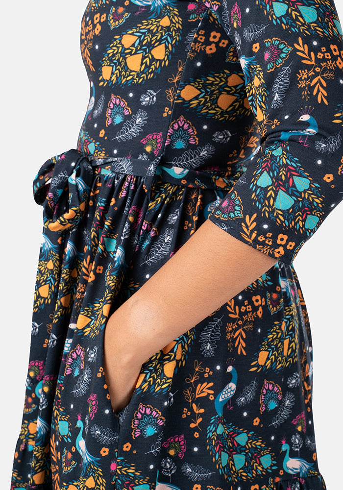 Zeru Peacock Paisley Print Midi Dress