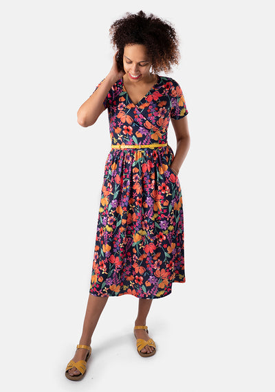 Zinnia Butterfly Meadow Print Midi Dress