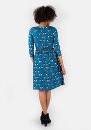 Yasmin Teal Swallow Print Dress
