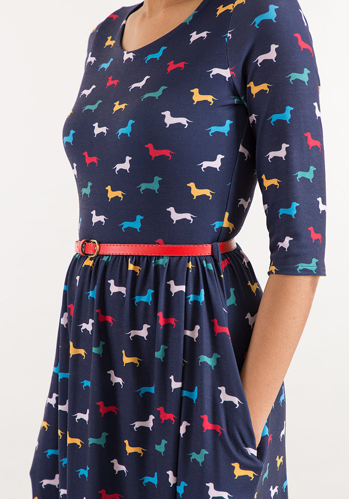Fran Navy Dog Print Dress