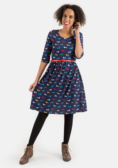 Fran Navy Dog Print Dress