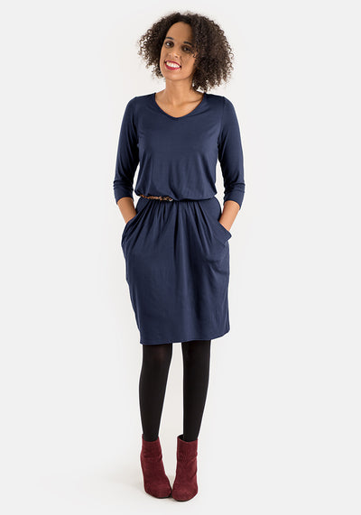 Olive Navy Blouson Waist Dress