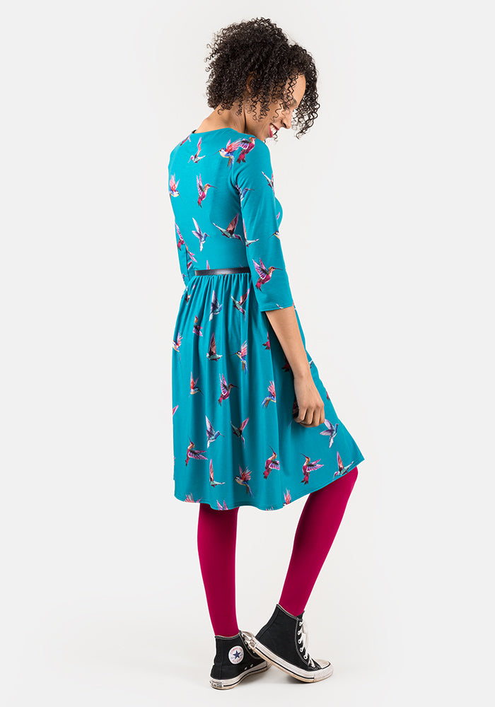 Jackie Teal Hummingbird Print Dress