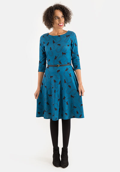 Kitty Teal Cat & Paw Print Dress