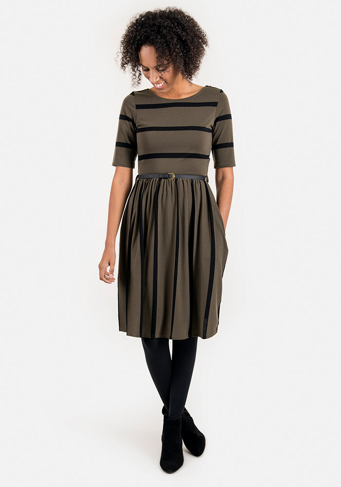Bonita Khaki & Black Reversible Stripe Dress