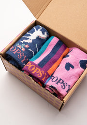 3 Pack Unicorn, Stripe & Heart Knit Socks