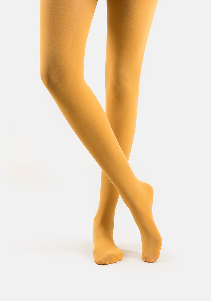 Front view of 50 Denier Premium Tights (Mustard), enjoy everyday comfort with our warm Mustard 50 denier tights.